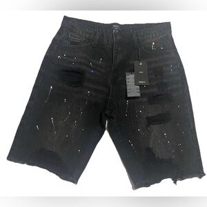Forever 21 Men’s Size 30 Paint Splash Black Denim Shorts